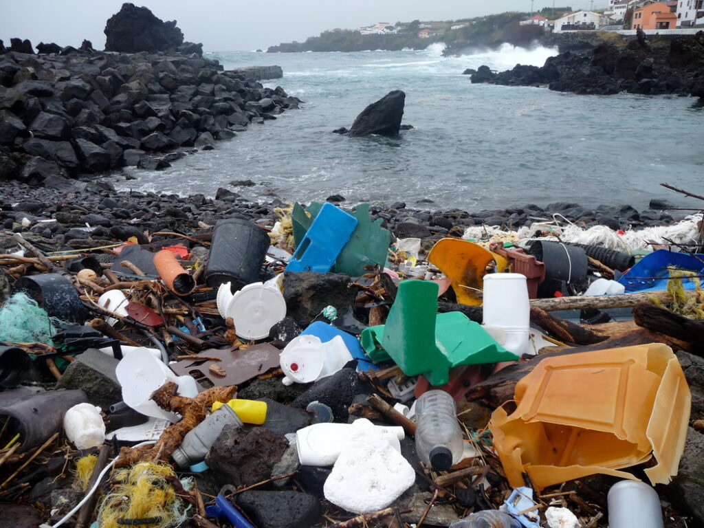 Piles of plastic garbage on the beach