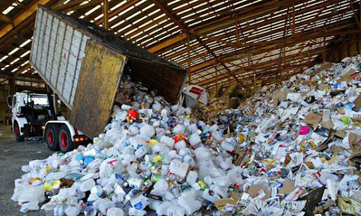 plastic waste recycling in factory